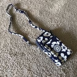 Navy Blue Floral Cell Phone Purse Crossbody Shoulder Travel Pouch Bag 
