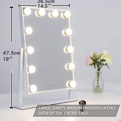 Waneway Lighted Dresser Mount Vanity Mirror with 12 x 3W Dimmable LED Bulbs and Touch Control Design, Hollywood Style Makeup Cosmetic Mirrors with Lig