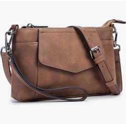 Small Crossbody Bags for Women [NEW], Cell Phone Bag Mini Over Shoulder Handbag Wallet Purse with Credit Card Slots (Brown)