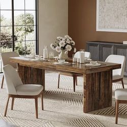 70.8-Inch Large Dining TABLE ONLY  for 6-8, Farmhouse Rectangle Long Dinner Table, Rustic Brown