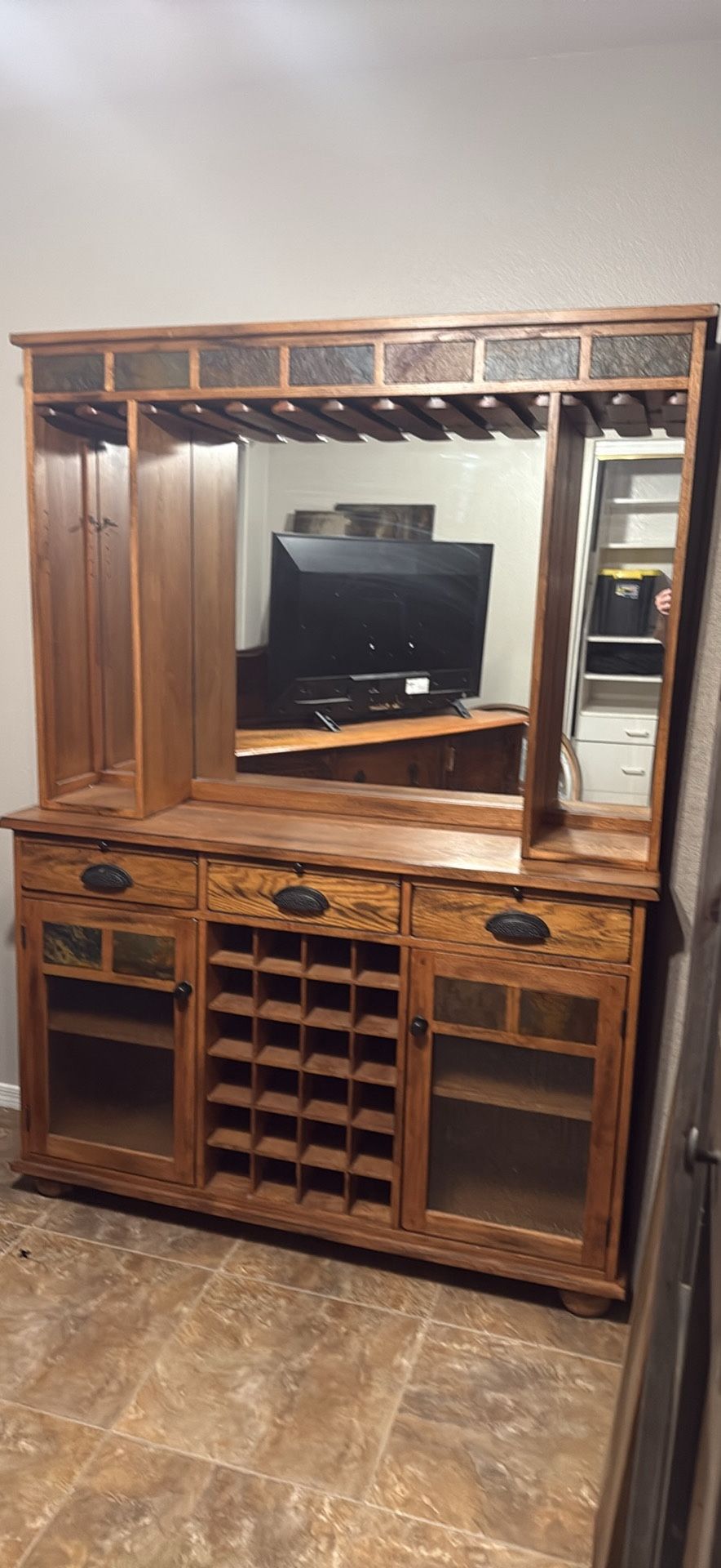Rustic Dining Hutch Oak And Slate