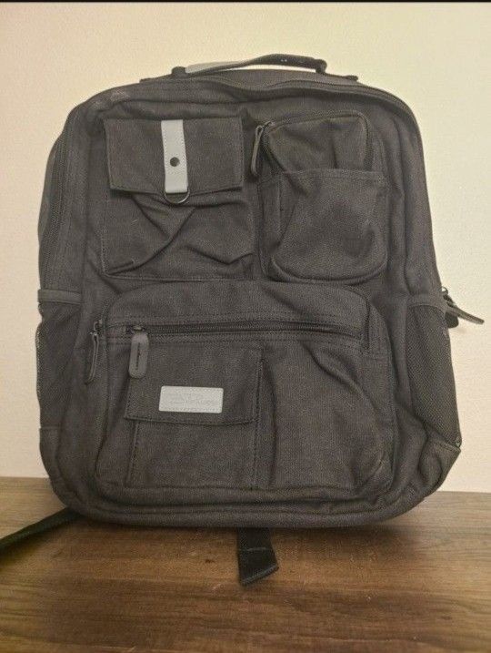 Bella Russo Black Canvas Multi Pocket USB Port Laptop Backpack