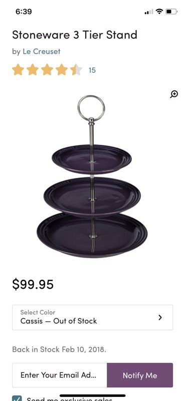 Le Creuset 3 Tier Cake Stand Cassis New in Box