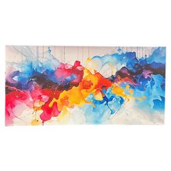Colorful Abstract Canvas Wall Decor 29"x58" Blue Orange Pink Gray Abstract Picture Ready to Hang