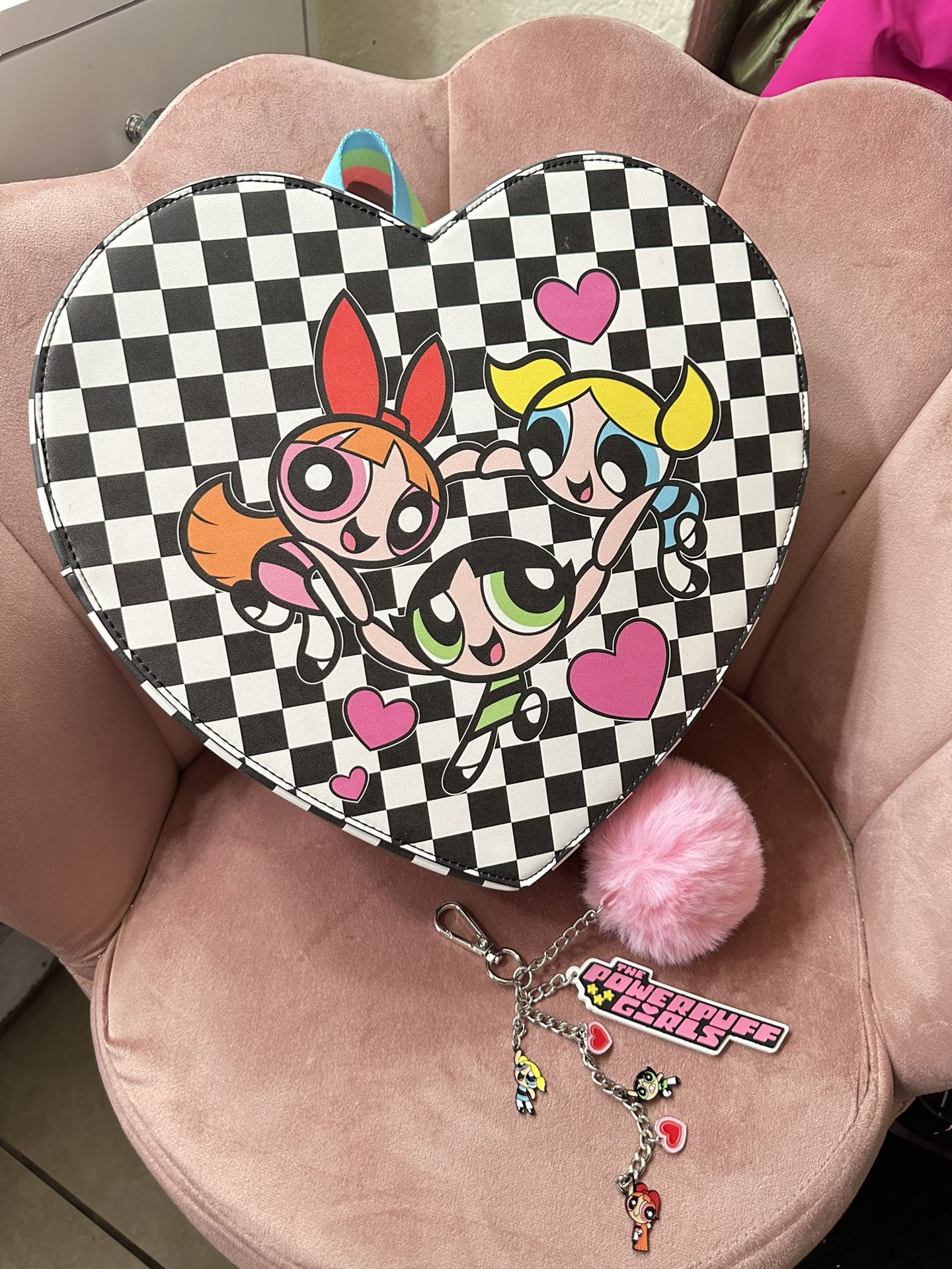 Dolls Kill x Powerpuff Girls Heart Shaped Checkered Backpack NEW
