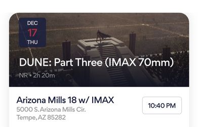 Dune Part 3 ticket imax 70 MM