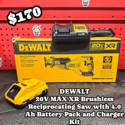 DEWALT 20V MAX XR Brushless Reciprocating Saw with 4.0 Ah Battery Pack and Charger Kit
