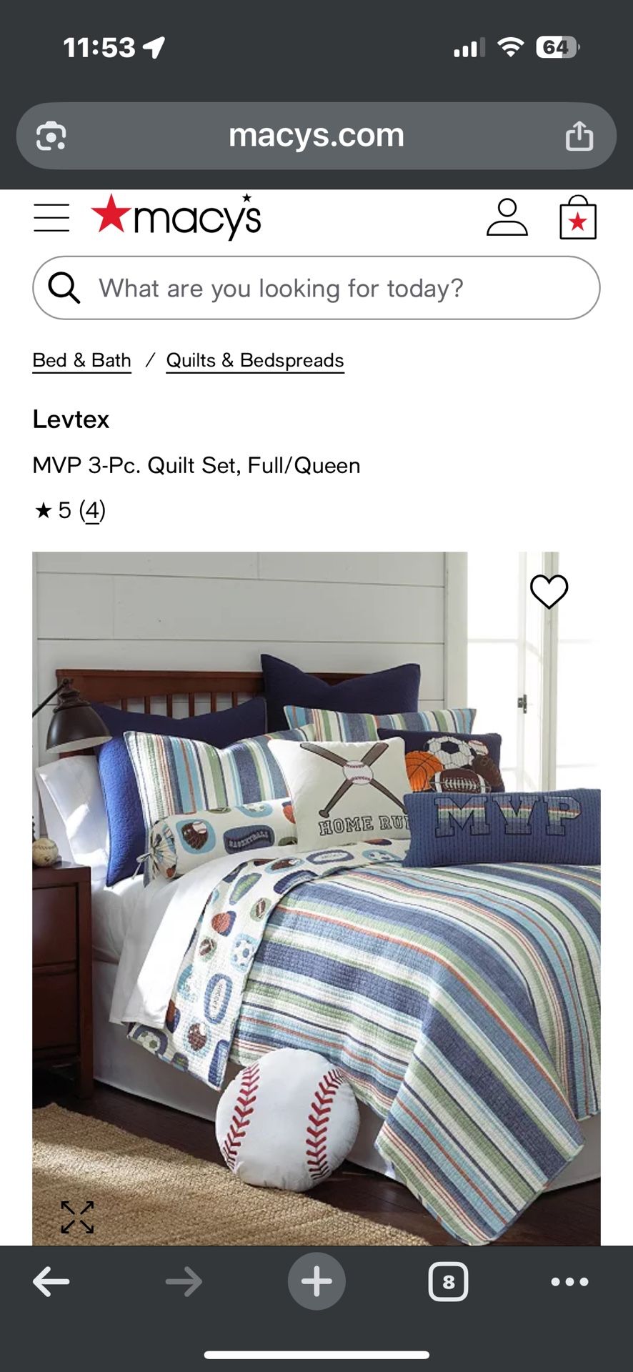 Baseball Quilt Set-Full/Queen