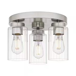 Contemporary Flush Mount Ceiling Light with Clear Ribbed Glass Shades