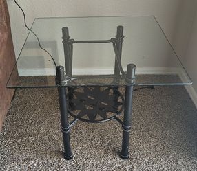 Custom Made Sundial Square Glass Accent Side Table