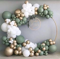 137 pcs Sage green white gold kit balloon garland arch