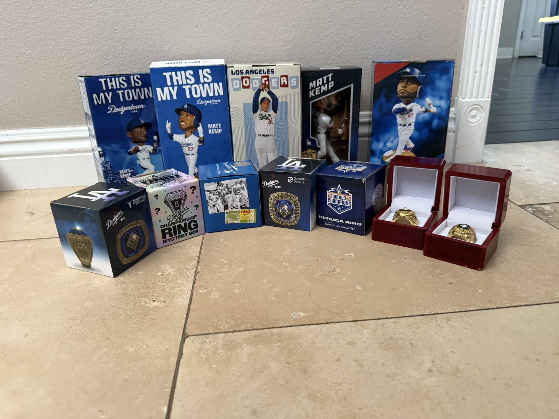 Dodger Bobble heads And World Series Replica Rings