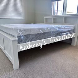 Solid Wood White Queen Bed & Memory Foam Mattress 