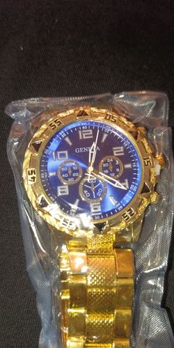 Geneva Gold-Tone Watch with Blue Dial