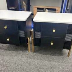 New assembled set of 2 Modern Nightstand with 2 Storage Drawer Fluted Bedside Table