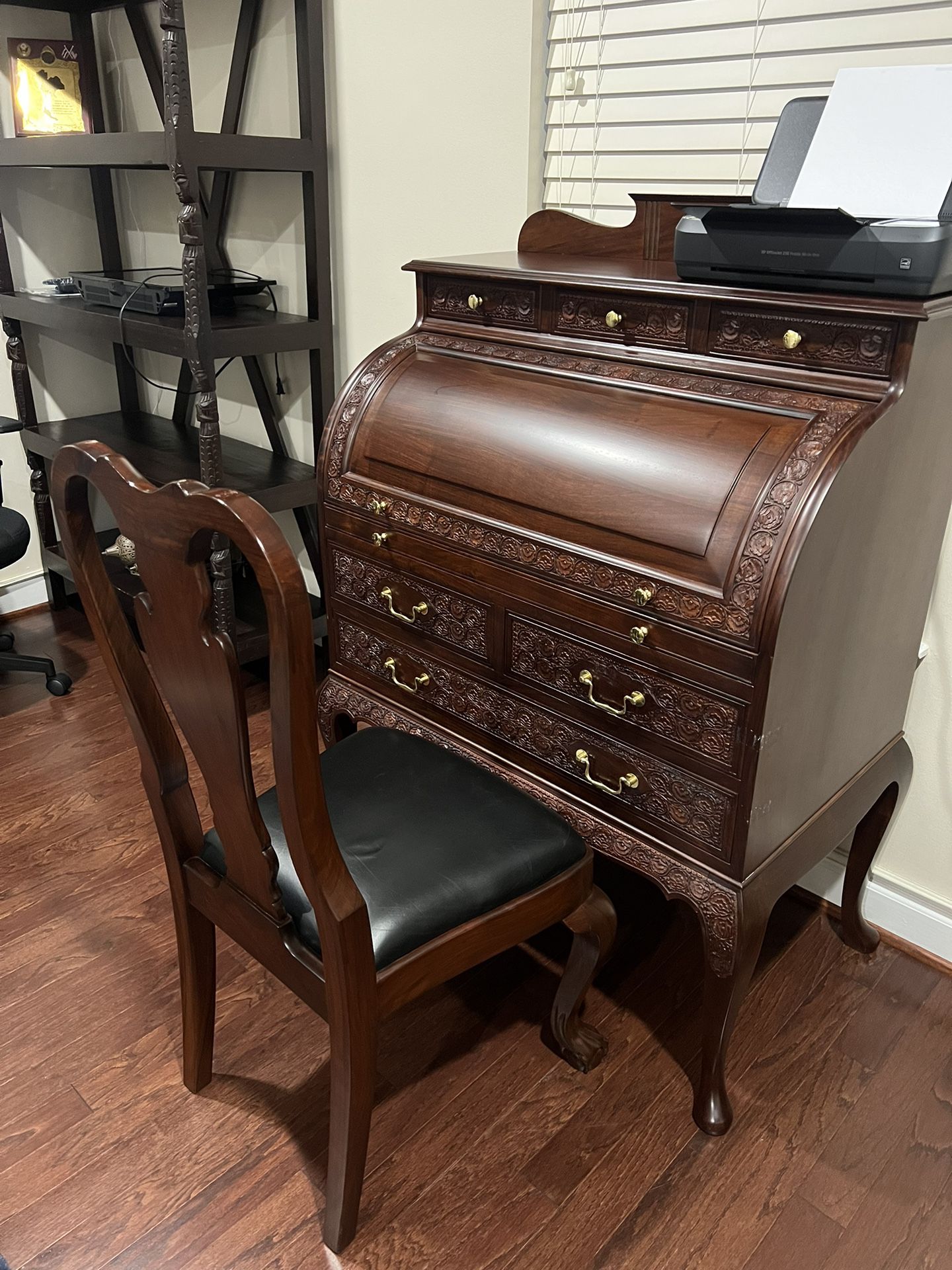 Pakistani Rosewood Roll-top Desk and Chair