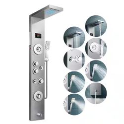 Forious LED Rainfall Waterfall Shower Head Rain Massage System with Body Jets Bathroom Shower Panel Tower System, Brushed Nickel