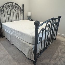 Queen Bed With Tempurpedic Mattress & Box Springs With Beautiful Header & Footer