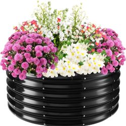 Metal Round Raised Garden Planter Bed Box for Outdoor Plant Size 40" Diameter, Height 18" New condition in box