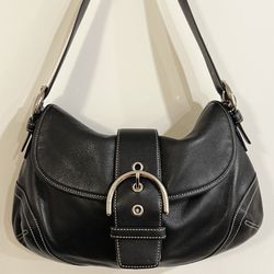 Coach LARGE Soho 9248 Y2K Vintage Black Leather Hobo Shoulder Bag Buckle Flap Closure 