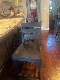 3 Dark Gray Wood Ladder-Back Bar Stools Set