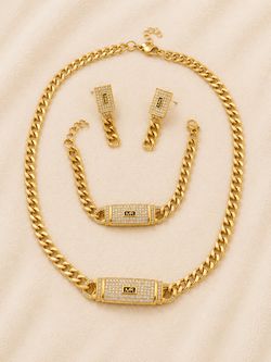 Gold Tone Jewelry Set – Necklace, Bracelet & Earrings