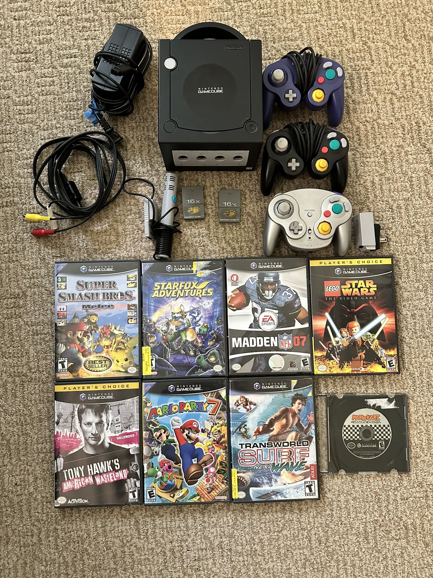 GameCube Console, Controllers, Cables, & Games