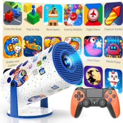 Kids Toys Projector with 275+ Games & TV, Mini Portable Projector With Wireless Controller, Eye-Safe HD Display, 270° Rotation, All-in-One Educational