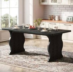 Modern Dining Table for 4-6, 63-Inch Rectangular Wood Kitchen Table, Large Dinner Table Wooden Dining Room Table, Black