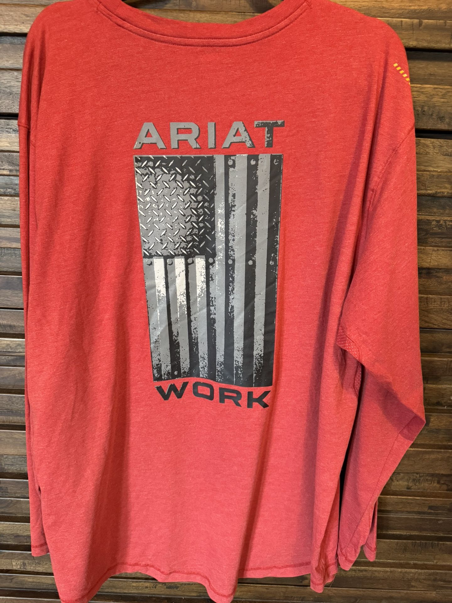 Ariat Rebar Workman Mens 2XL Pocket Long Sleeve T Shirt Alloy Flag Back Graphic