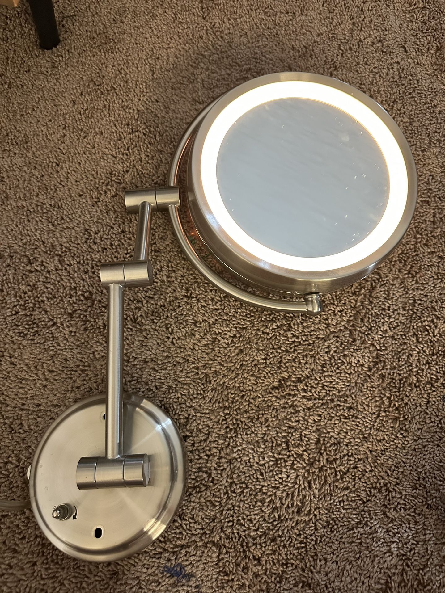 Wall-Mounted Lighted Makeup/Shaving Mirror – Brushed Nickel Finish