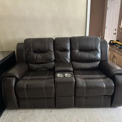 Leather Reclining Loveseat Sofa Couch