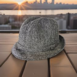 Stetson Equalizer Fedora Gray Tweed Herringbone Wool Vintage Large 7 1/4- 7 3/8