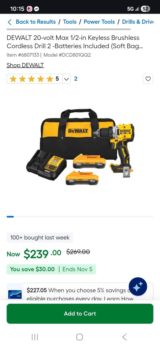 DEWALT XR 20-volt Max 1/2-in Keyless Brushless Cordless Drill 2 -Batteries Included (Soft Bag)
