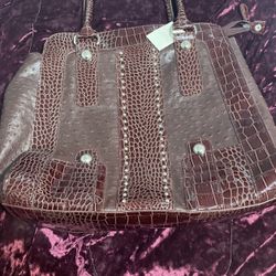 Large Brown Croc Print Cato Purse