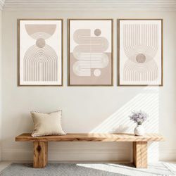 Like New Large Framed Boho Abstract Wall Art Set (3 Panels)