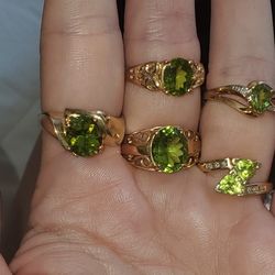 10k Gold Peridot Rings.  2 With Diamonds