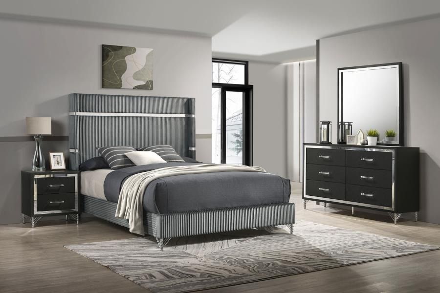 New Bedroom Set Black And Corduroy 4 PCs Queen