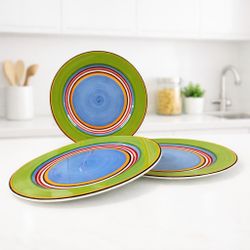 Block Salsa Dinner Plates 11” Multicolor Striped Set of 3 - Discontinued