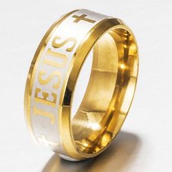 Size 6 Jesus Ring Gold/White