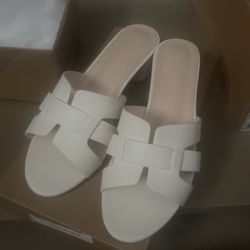 White Sandals Chunky Heel 