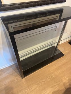 Modern Black Glass Console Table with Chrome Accents
