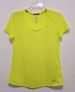 Under Armour Heat Gear Womens M Fitted Neon Yellow Short Sleeve Crew Neck Run Shirt