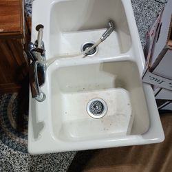 Double Ceramic Kitchen Sink with Faucet