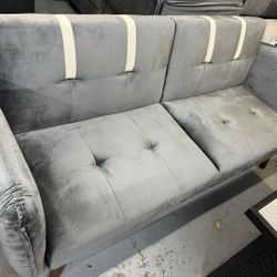 Futon Sofa Grey Velvet New 