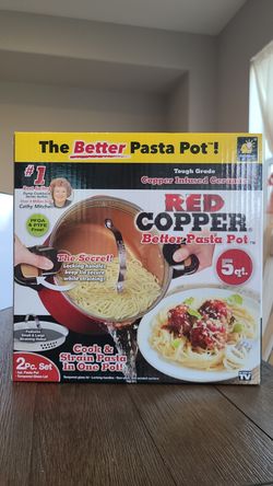 5QT Pasta pot, 2 Pc set, Red Copper brand. Great Christmas Gift