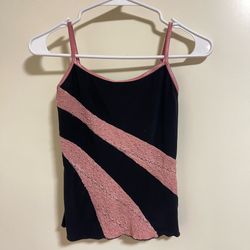Opera Tank Top Women's Small Black Pink Textured Lace Panel Sleeveless Blouse S