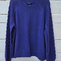 NWT Lane Bryant Sweater Womens 18/20 Indigo Blue LS Raglan Cable Pointelle Knit
