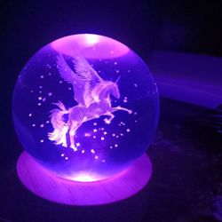 50mm Etched Crystal Ball with LED Base - UNICORN