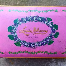 Vintage Midcentury Purple Metal Candy Tin Advertising Louis SHERRY NEW YORK 